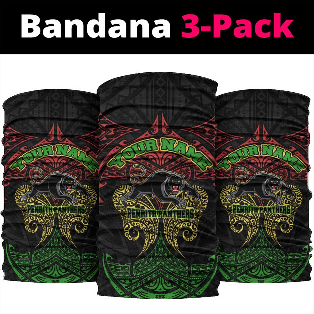 Personalized Penrith Panthers Neck Gaiter Polynesian Tribal Pattern Style