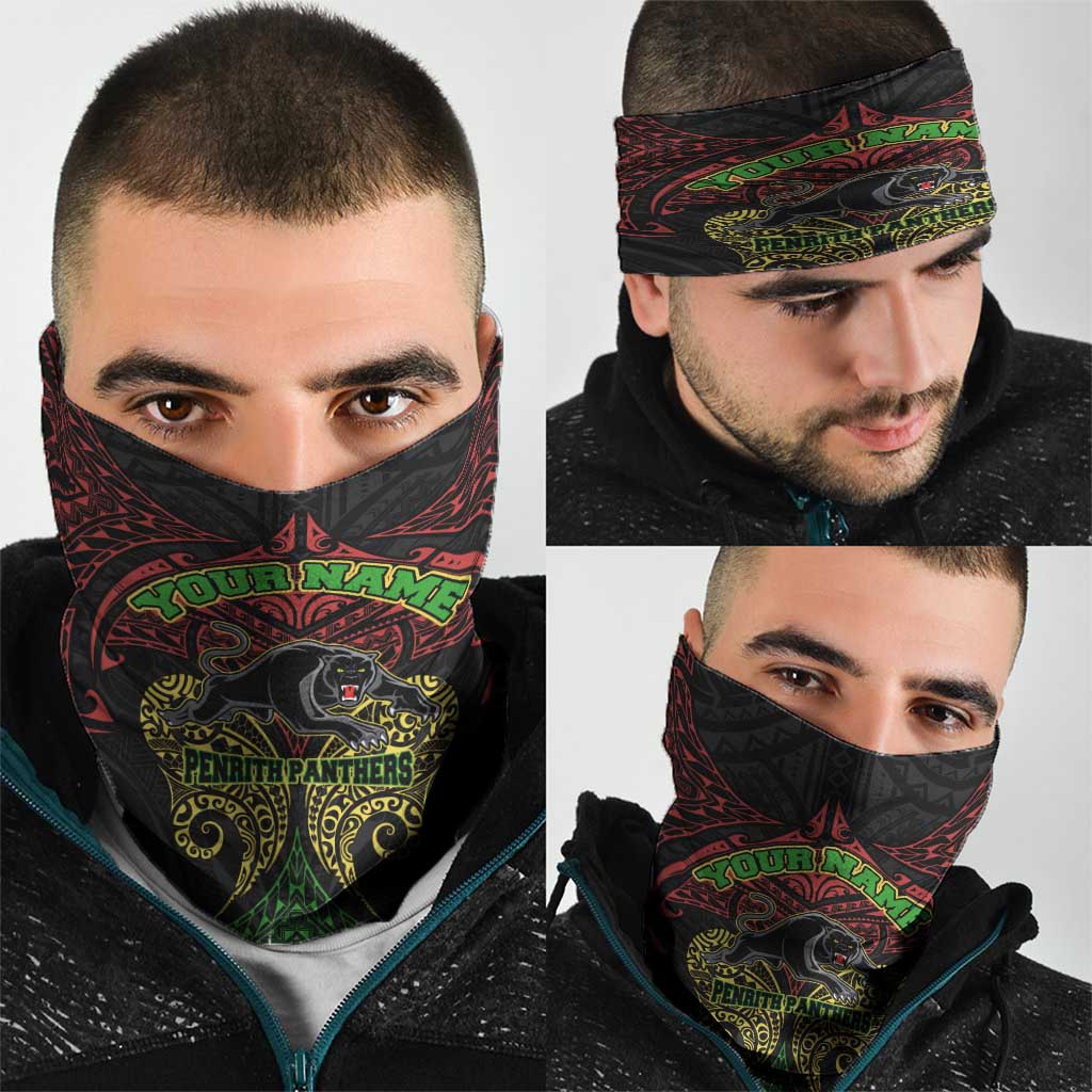 Personalized Penrith Panthers Neck Gaiter Polynesian Tribal Pattern Style