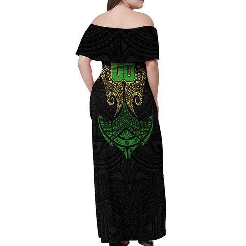 Personalized Penrith Panthers Off Shoulder Maxi Dress Polynesian Tribal Pattern Style