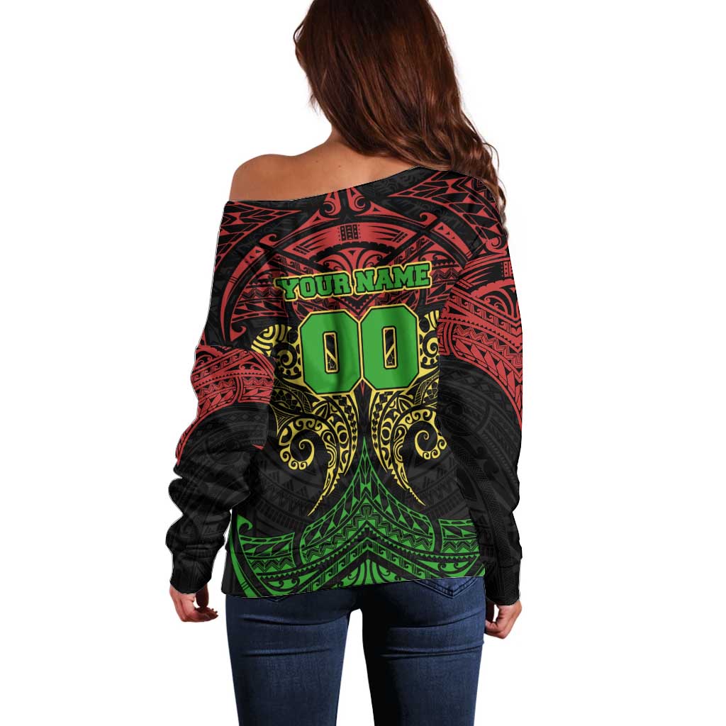 Personalized Penrith Panthers Off Shoulder Sweater Polynesian Tribal Pattern Style