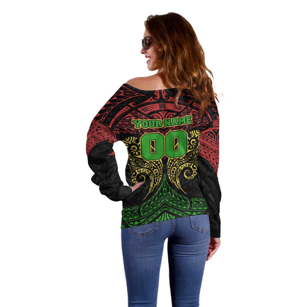 Personalized Penrith Panthers Off Shoulder Sweater Polynesian Tribal Pattern Style