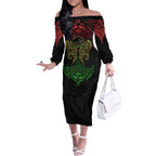 Personalized Penrith Panthers Off The Shoulder Long Sleeve Dress Polynesian Tribal Pattern Style