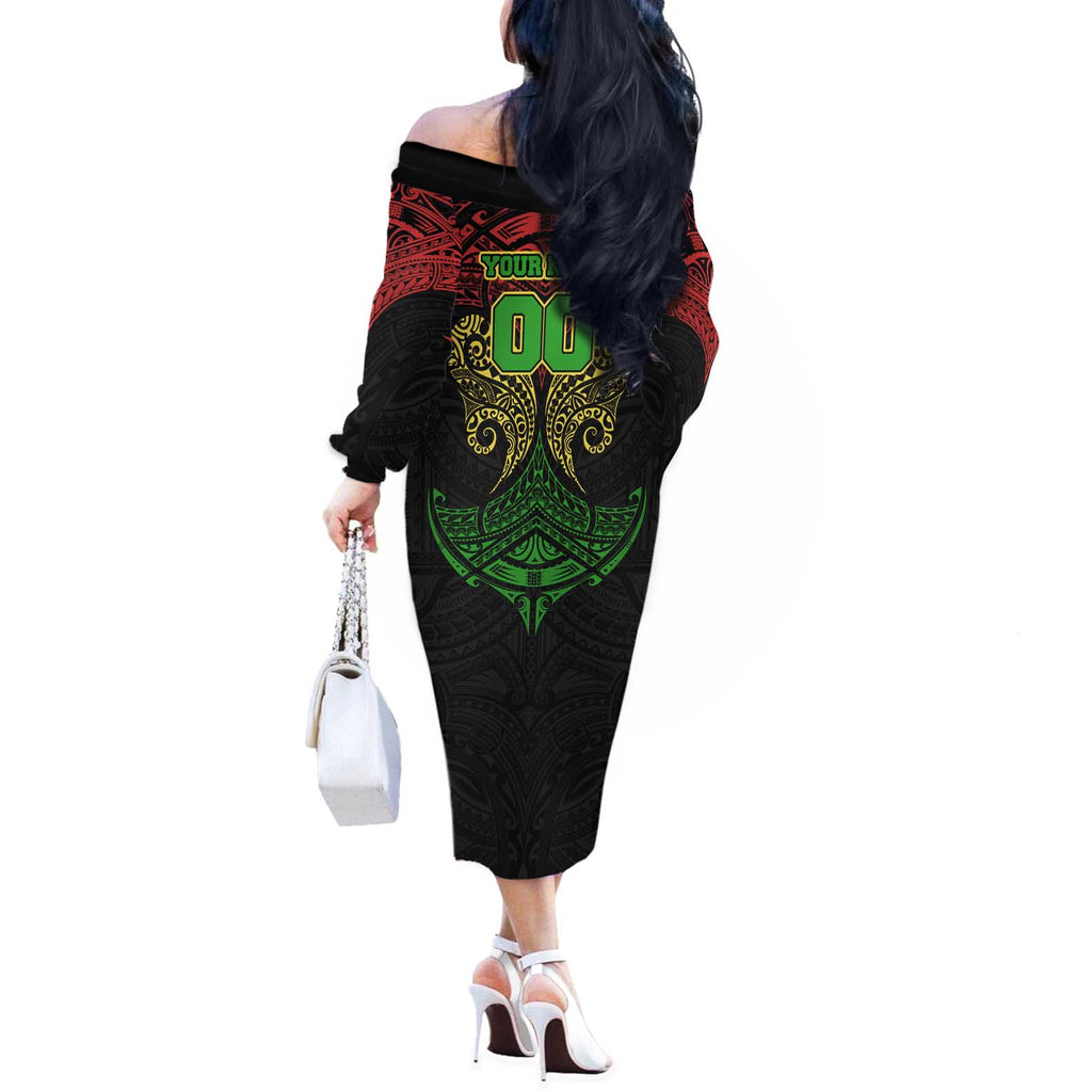 Personalized Penrith Panthers Off The Shoulder Long Sleeve Dress Polynesian Tribal Pattern Style