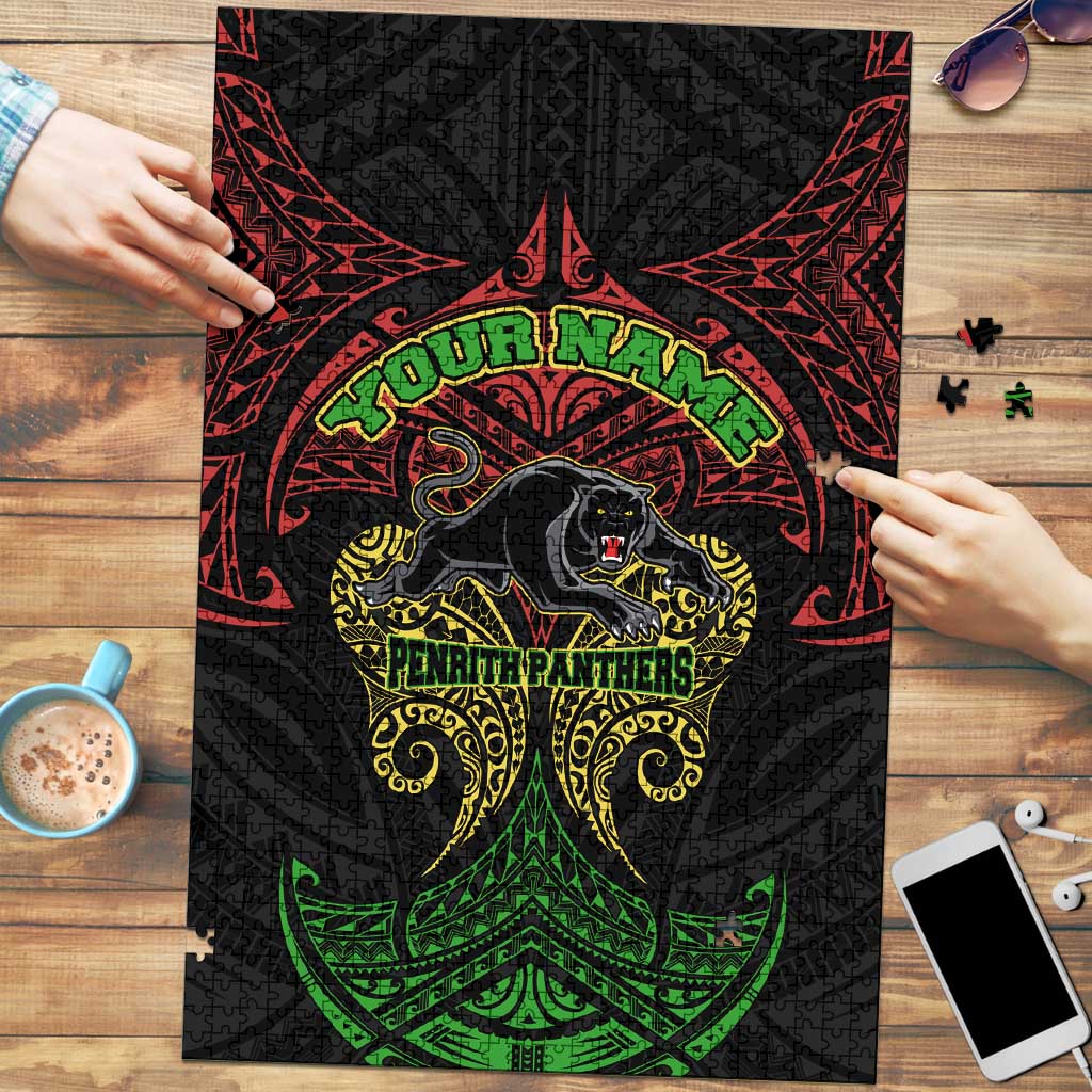 Personalized Penrith Panthers Puzzle Polynesian Tribal Pattern Style