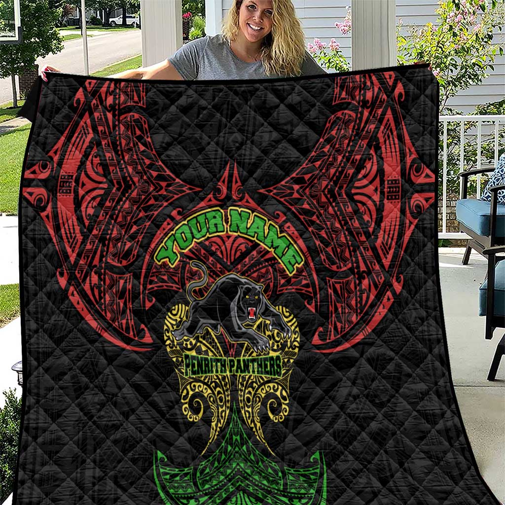 Personalized Penrith Panthers Quilt Polynesian Tribal Pattern Style