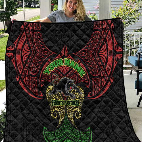 Personalized Penrith Panthers Quilt Polynesian Tribal Pattern Style
