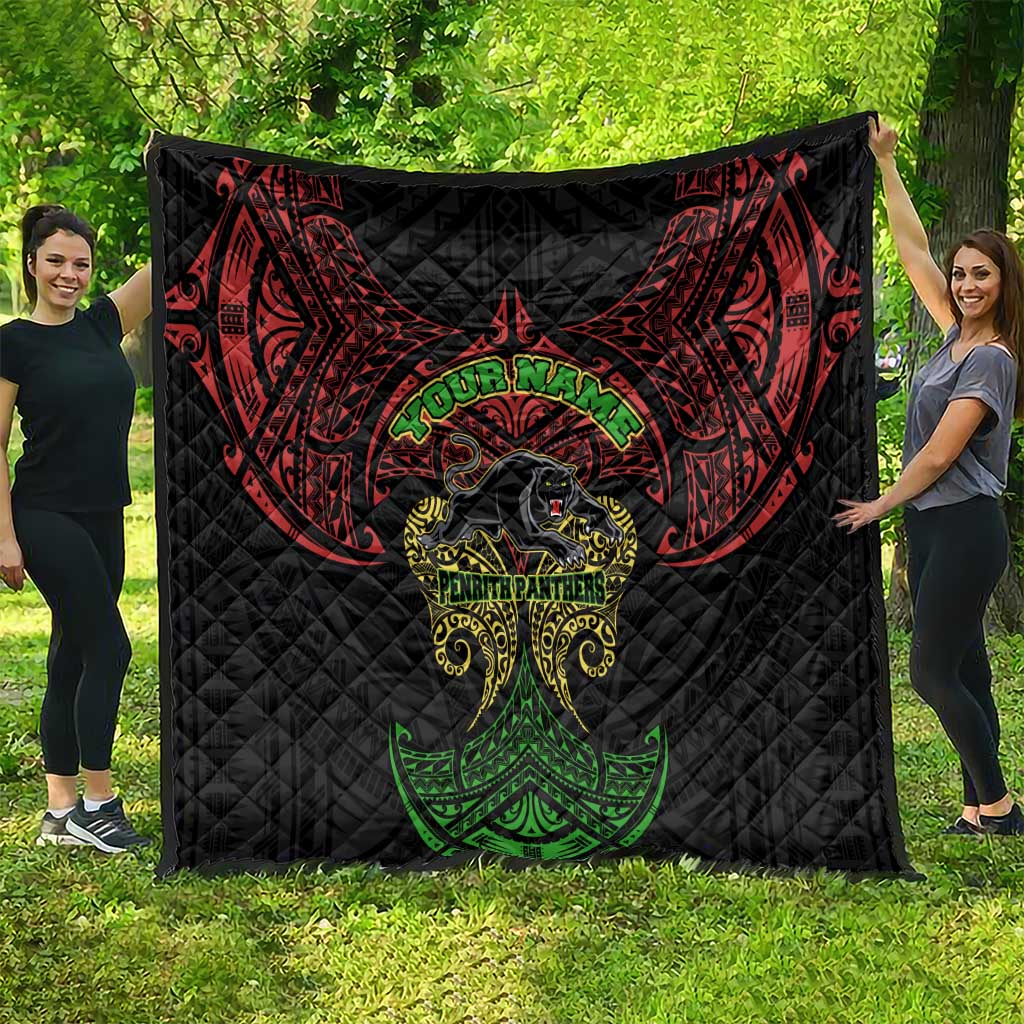 Personalized Penrith Panthers Quilt Polynesian Tribal Pattern Style