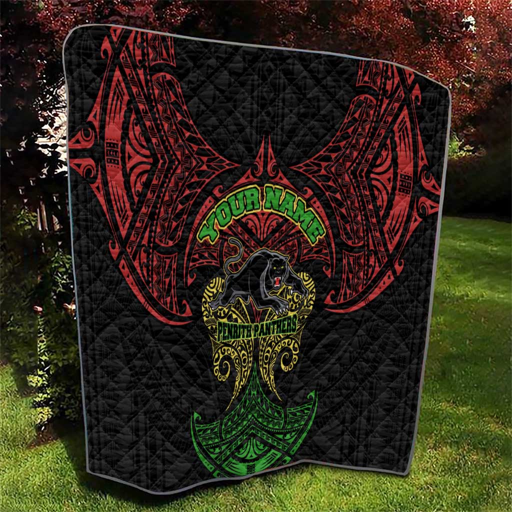Personalized Penrith Panthers Quilt Polynesian Tribal Pattern Style