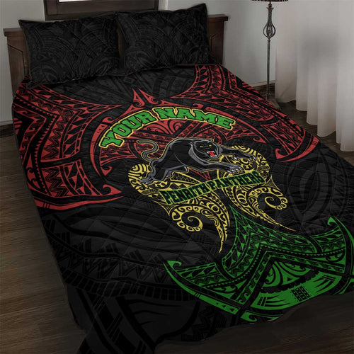 Personalized Penrith Panthers Quilt Bed Set Polynesian Tribal Pattern Style