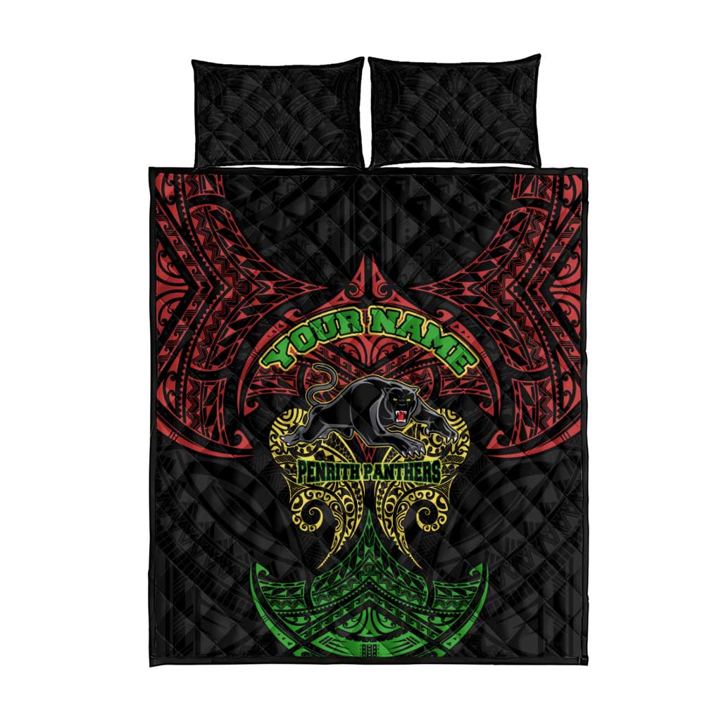 Personalized Penrith Panthers Quilt Bed Set Polynesian Tribal Pattern Style