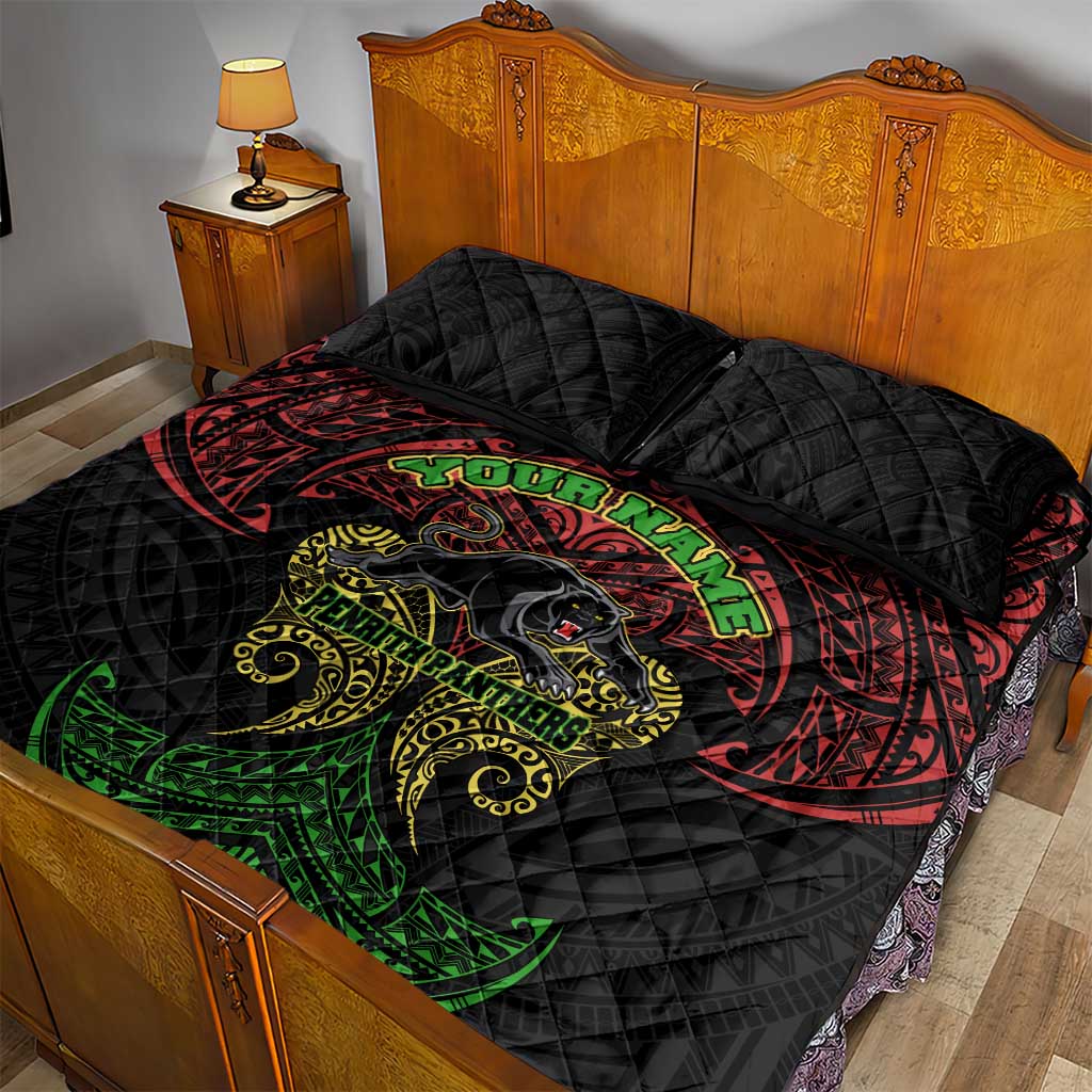 Personalized Penrith Panthers Quilt Bed Set Polynesian Tribal Pattern Style