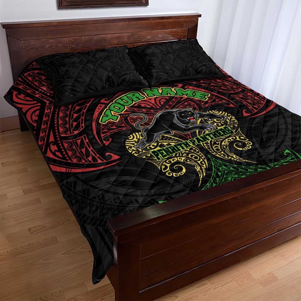 Personalized Penrith Panthers Quilt Bed Set Polynesian Tribal Pattern Style