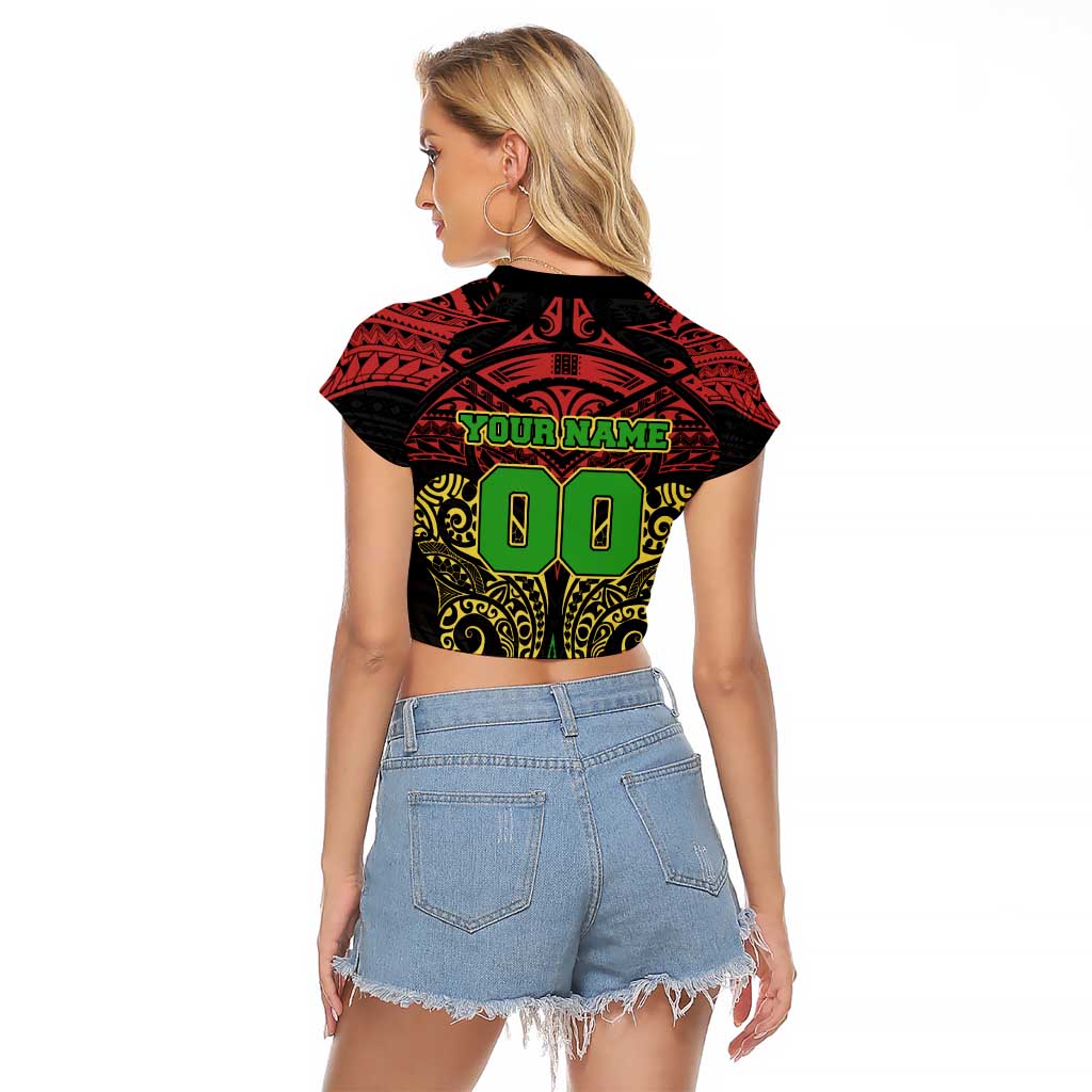 Personalized Penrith Panthers Raglan Cropped T Shirt Polynesian Tribal Pattern Style