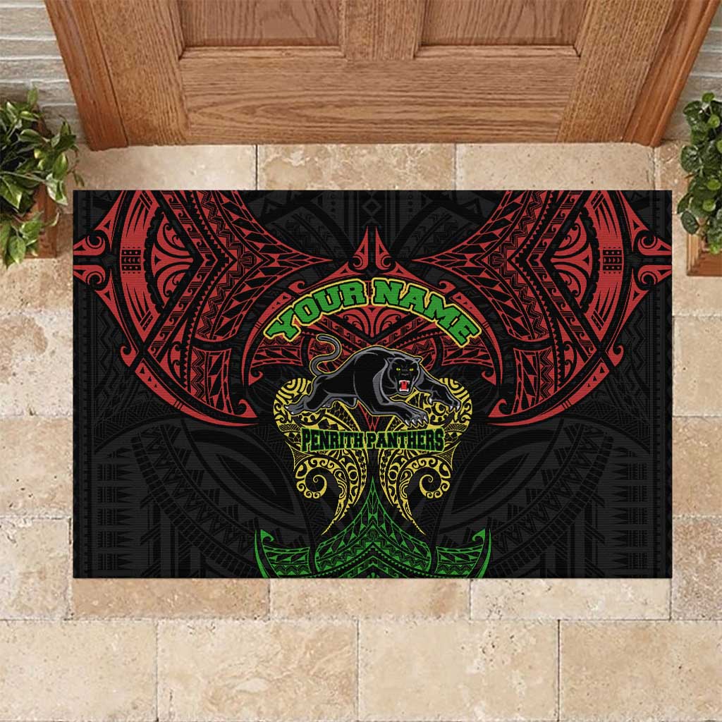 Personalized Penrith Panthers Rubber Doormat Polynesian Tribal Pattern Style