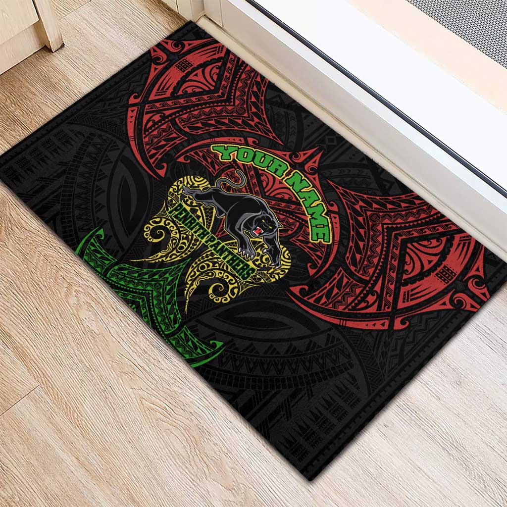 Personalized Penrith Panthers Rubber Doormat Polynesian Tribal Pattern Style