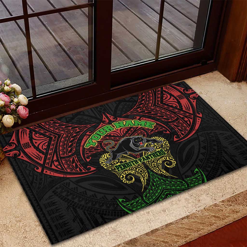 Personalized Penrith Panthers Rubber Doormat Polynesian Tribal Pattern Style