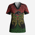Personalized Penrith Panthers Scrub Top Polynesian Tribal Pattern Style