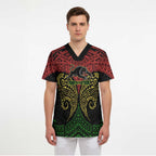 Personalized Penrith Panthers Scrub Top Polynesian Tribal Pattern Style