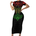 Personalized Penrith Panthers Short Sleeve Bodycon Dress Polynesian Tribal Pattern Style