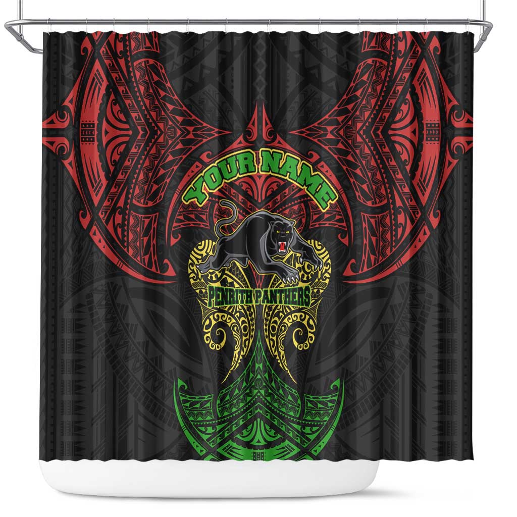Personalized Penrith Panthers Shower Curtain Polynesian Tribal Pattern Style