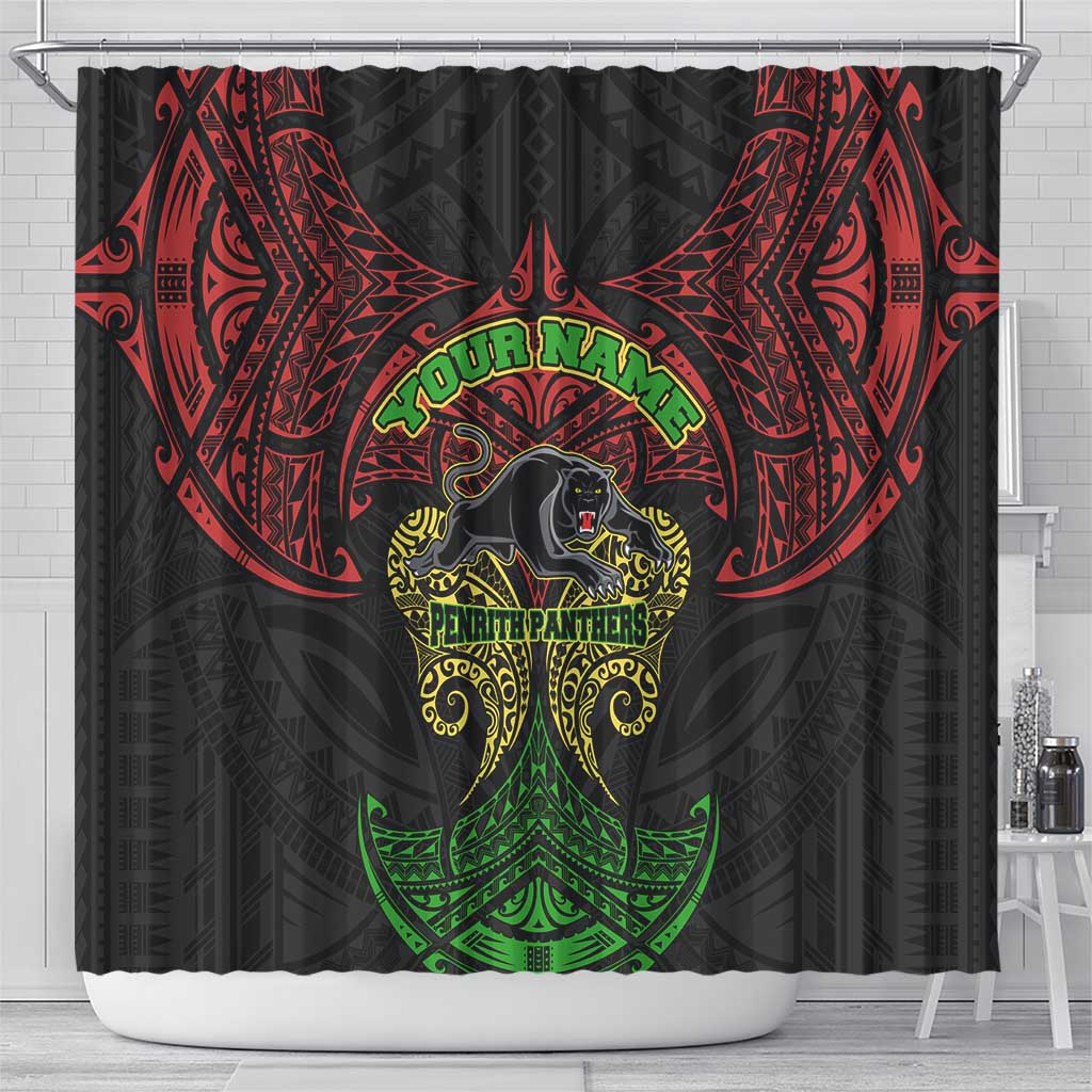 Personalized Penrith Panthers Shower Curtain Polynesian Tribal Pattern Style