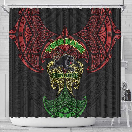 Personalized Penrith Panthers Shower Curtain Polynesian Tribal Pattern Style