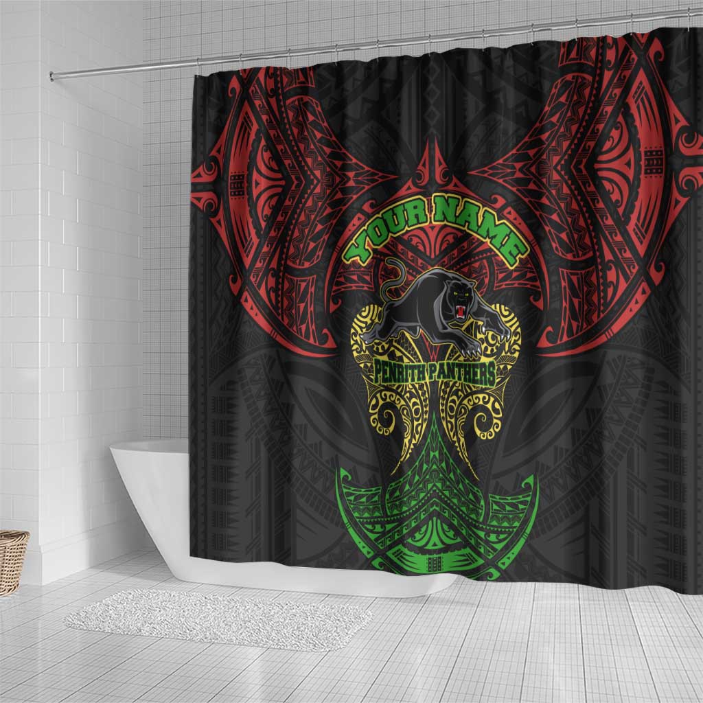 Personalized Penrith Panthers Shower Curtain Polynesian Tribal Pattern Style