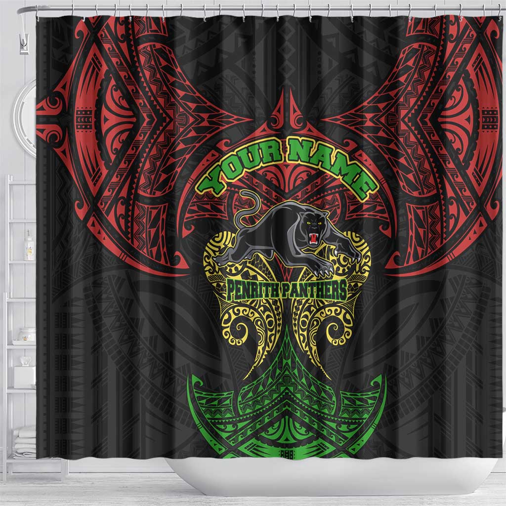 Personalized Penrith Panthers Shower Curtain Polynesian Tribal Pattern Style