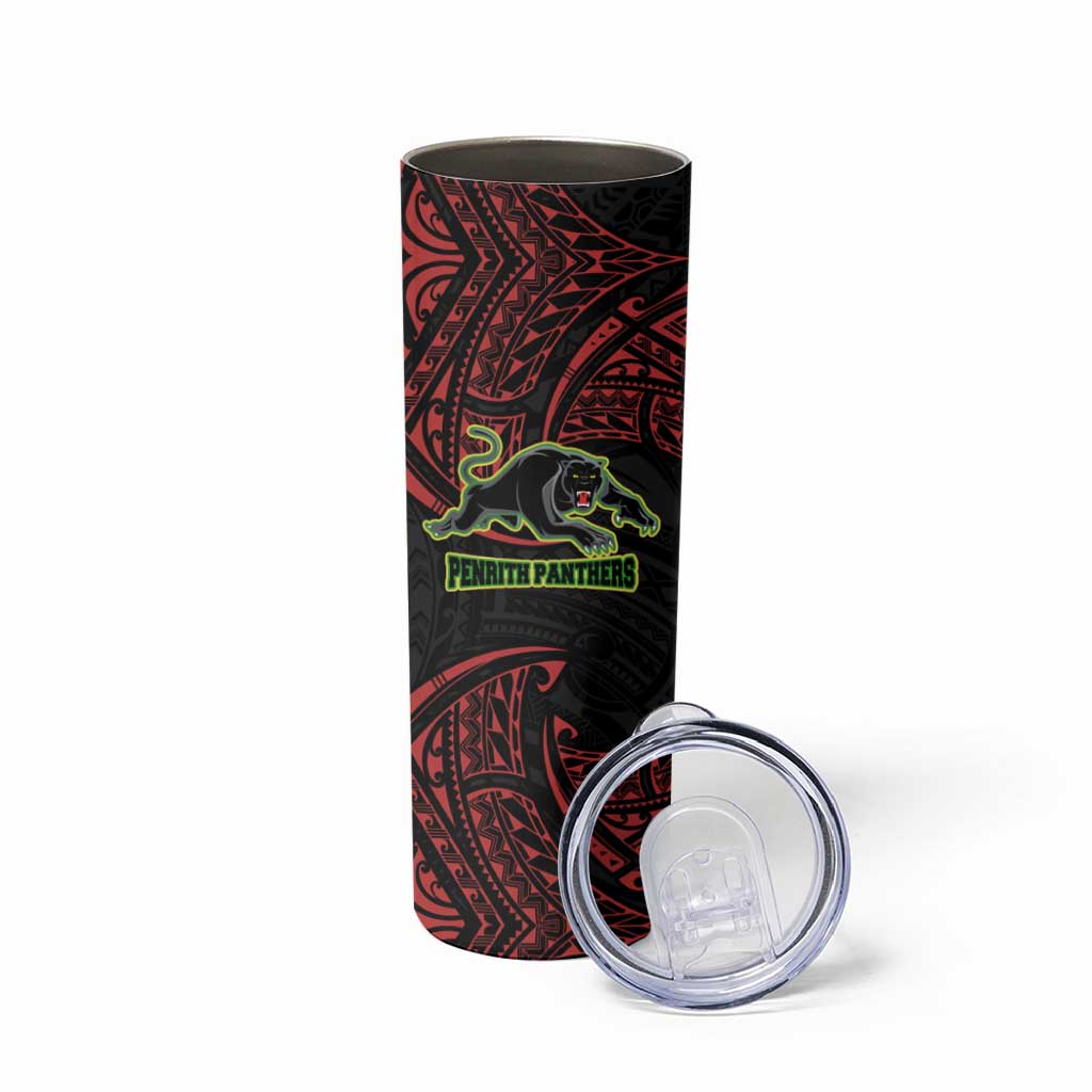 Personalized Penrith Panthers Skinny Tumbler Polynesian Tribal Pattern Style