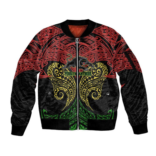 Personalized Penrith Panthers Sleeve Zip Bomber Jacket Polynesian Tribal Pattern Style