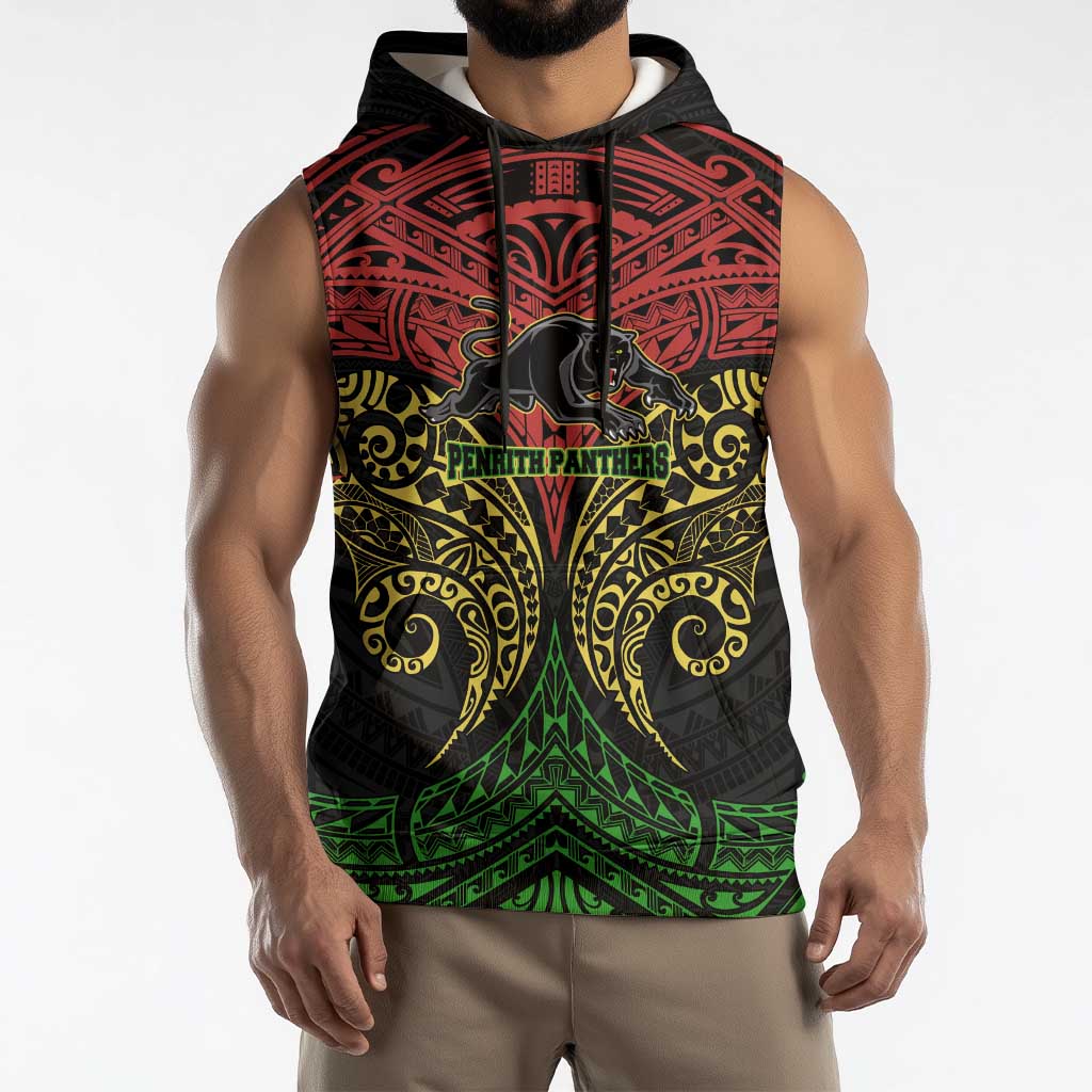 Personalized Penrith Panthers Sleeveless Hoodie Polynesian Tribal Pattern Style