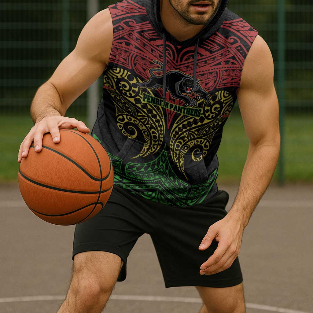 Personalized Penrith Panthers Sleeveless Hoodie Polynesian Tribal Pattern Style