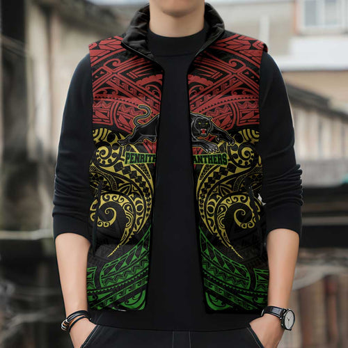 Personalized Penrith Panthers Sleeveless Puffer Jacket Polynesian Tribal Pattern Style