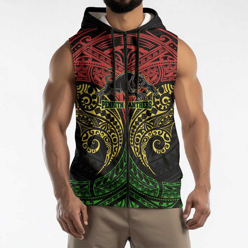 Personalized Penrith Panthers Sleeveless Zip Hoodie Polynesian Tribal Pattern Style