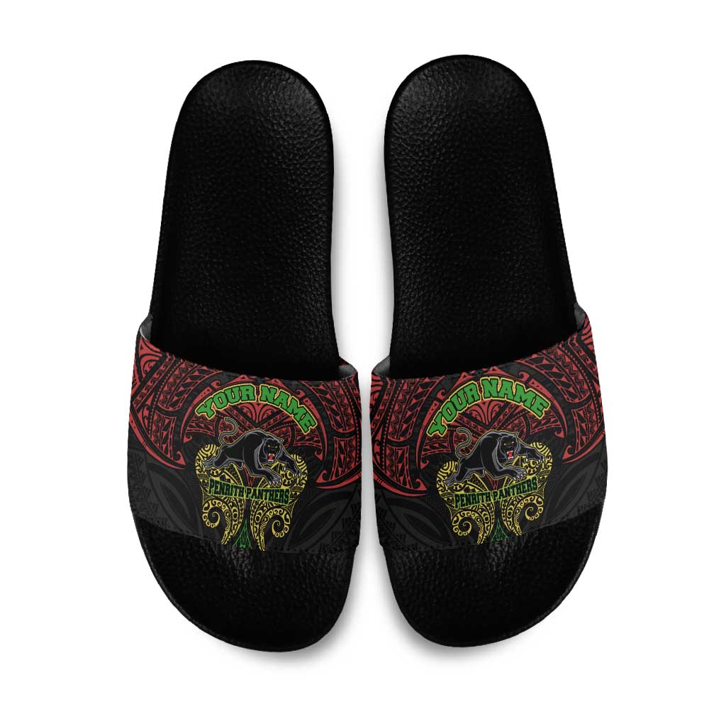 Personalized Penrith Panthers Slide Sandals Polynesian Tribal Pattern Style