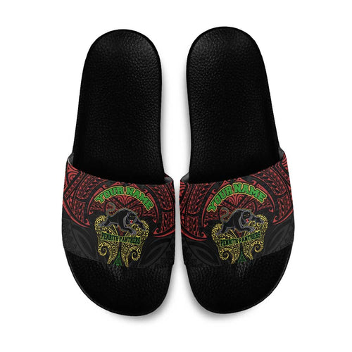 Personalized Penrith Panthers Slide Sandals Polynesian Tribal Pattern Style