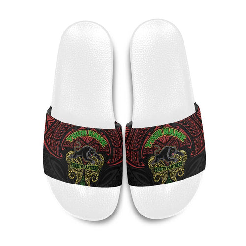 Personalized Penrith Panthers Slide Sandals Polynesian Tribal Pattern Style
