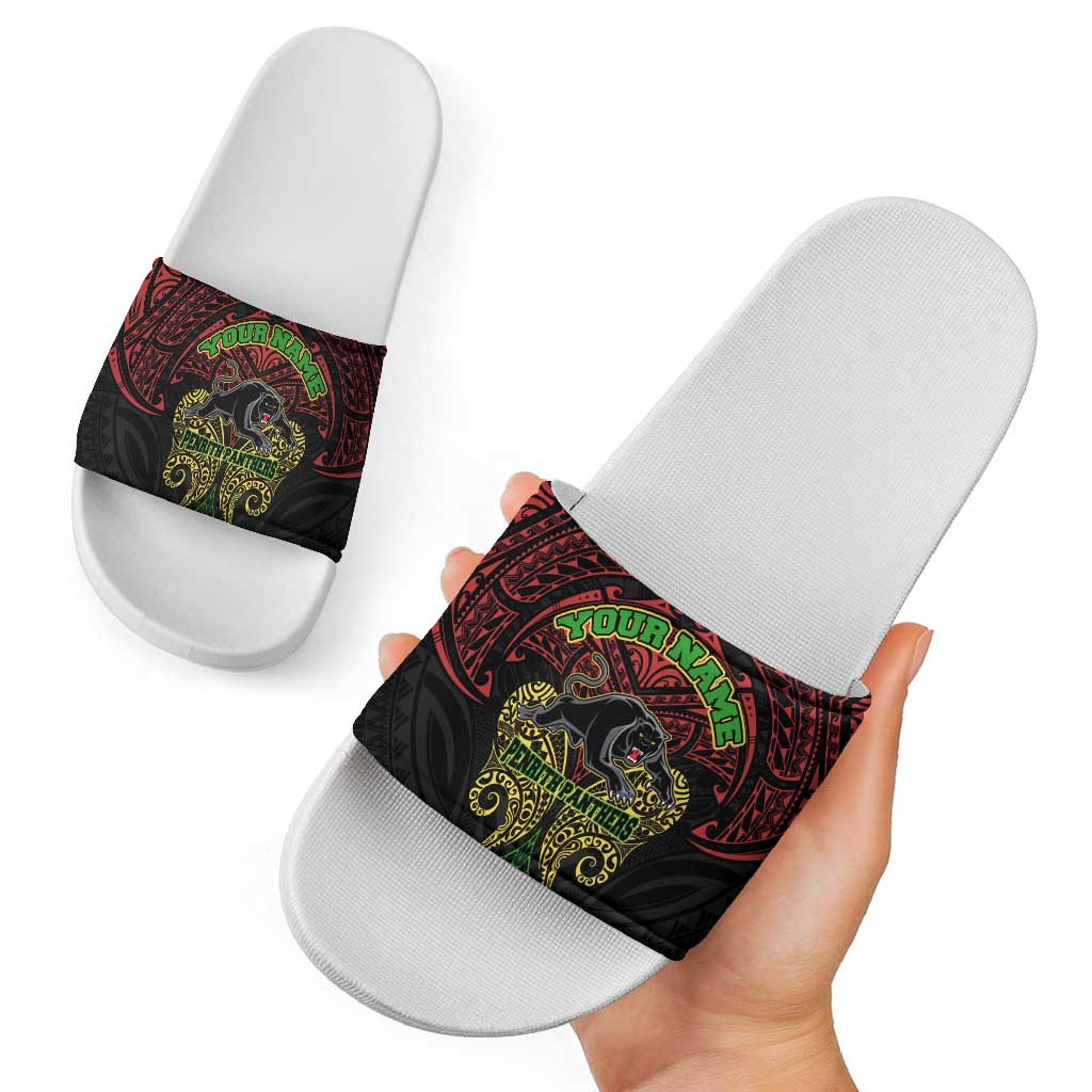 Personalized Penrith Panthers Slide Sandals Polynesian Tribal Pattern Style