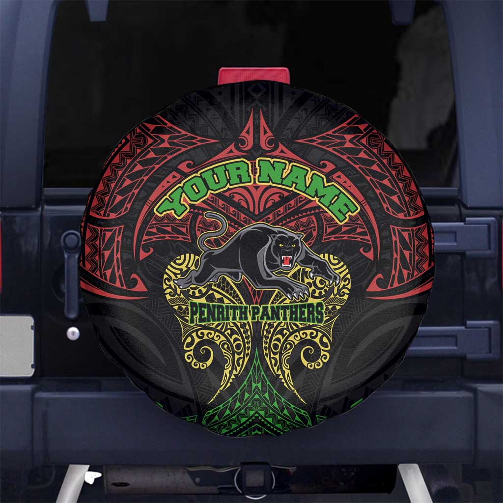 Personalized Penrith Panthers Spare Tire Cover Polynesian Tribal Pattern Style