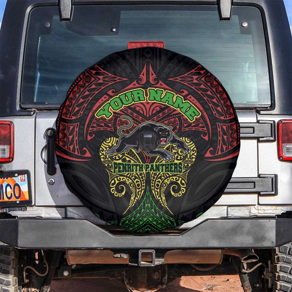Personalized Penrith Panthers Spare Tire Cover Polynesian Tribal Pattern Style