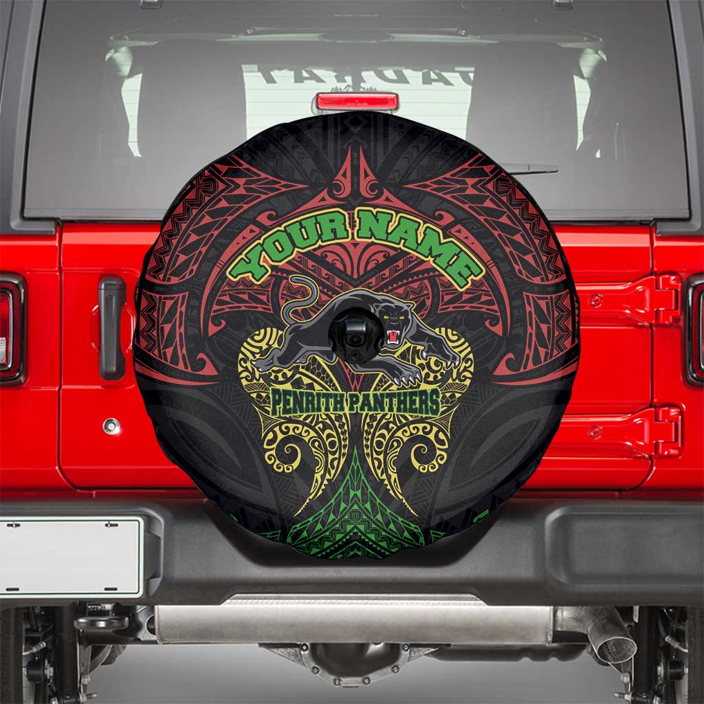 Personalized Penrith Panthers Spare Tire Cover Polynesian Tribal Pattern Style