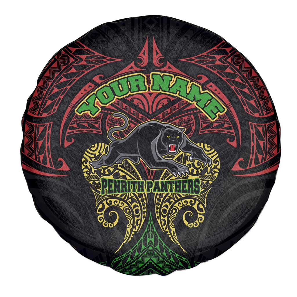 Personalized Penrith Panthers Spare Tire Cover Polynesian Tribal Pattern Style