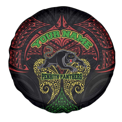 Personalized Penrith Panthers Spare Tire Cover Polynesian Tribal Pattern Style