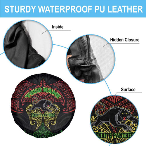 Personalized Penrith Panthers Spare Tire Cover Polynesian Tribal Pattern Style
