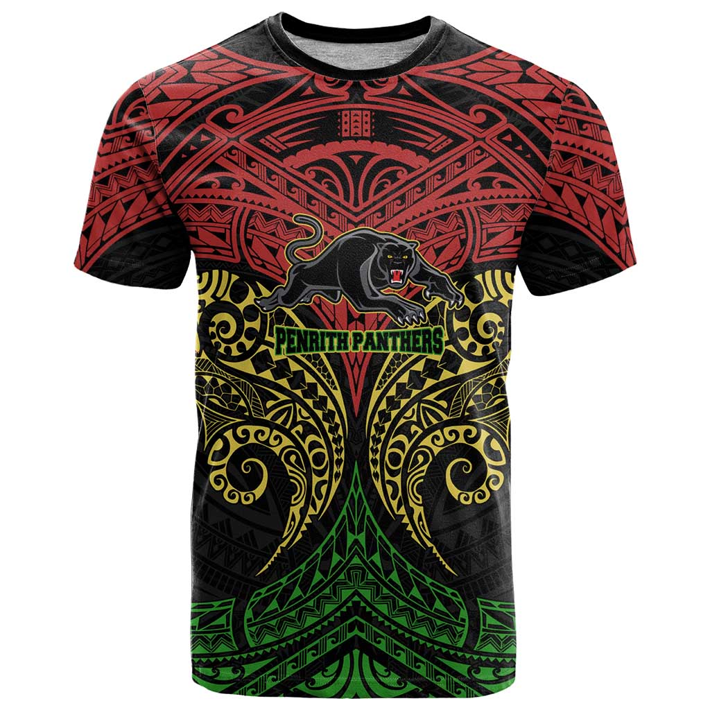 Personalized Penrith Panthers T Shirt Polynesian Tribal Pattern Style