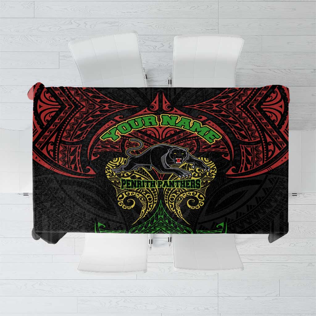 Personalized Penrith Panthers Tablecloth Polynesian Tribal Pattern Style