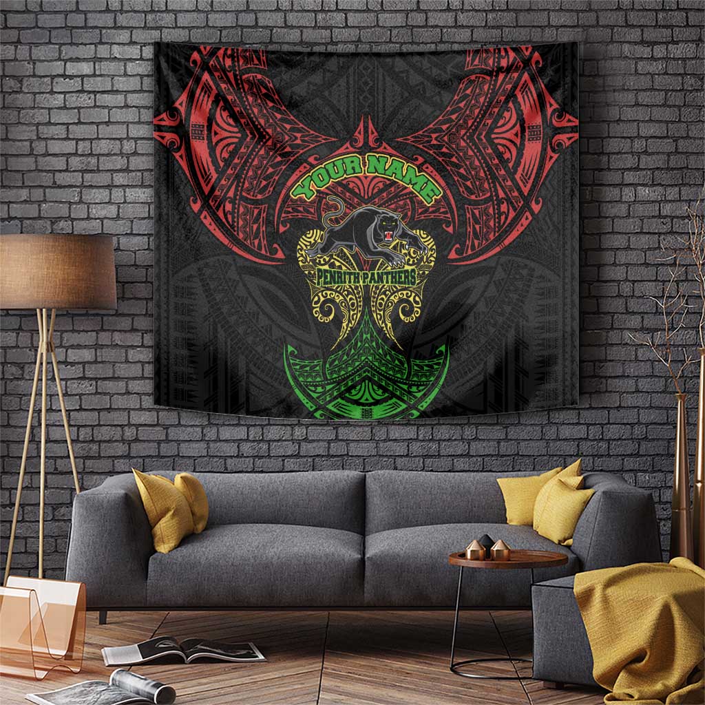 Personalized Penrith Panthers Tapestry Polynesian Tribal Pattern Style