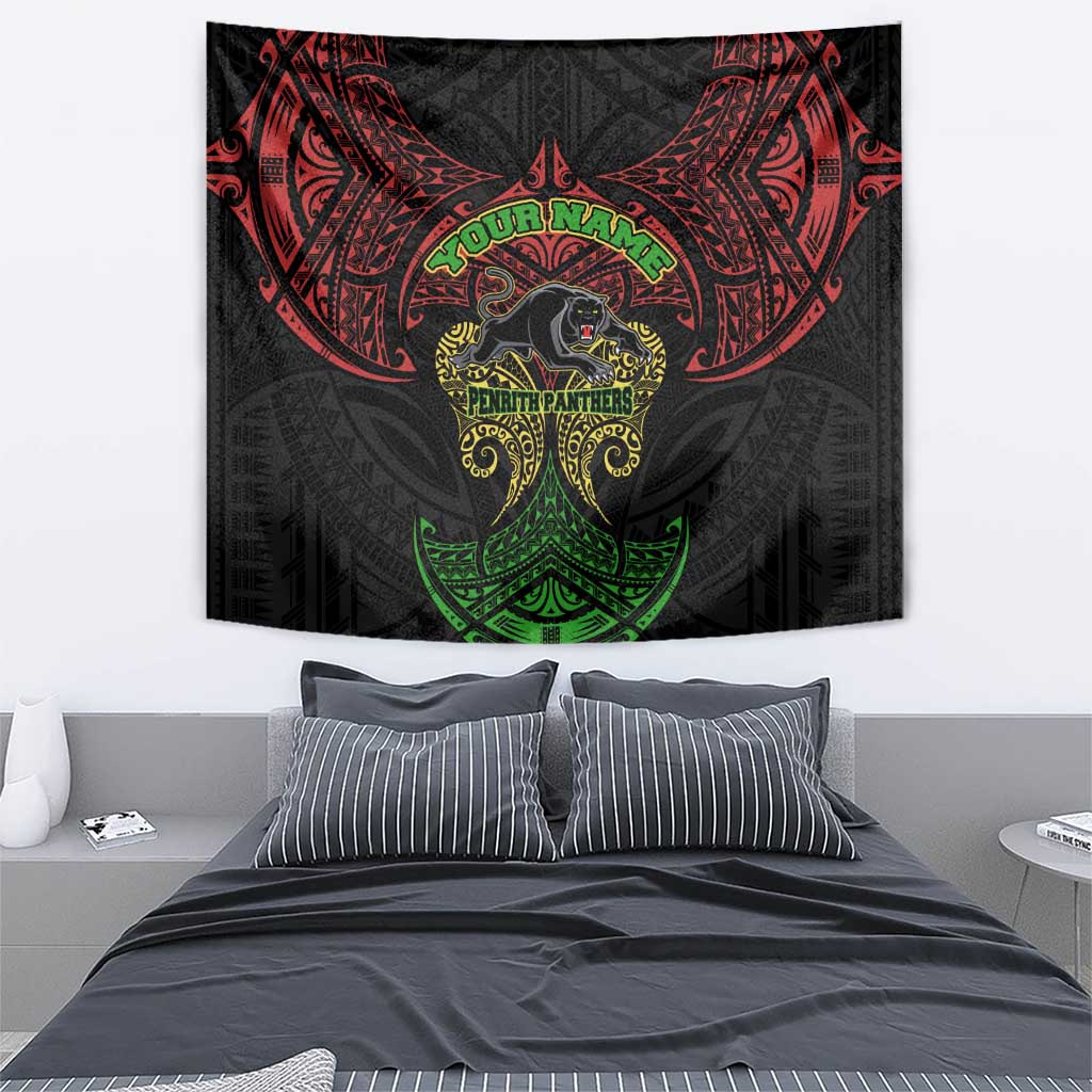 Personalized Penrith Panthers Tapestry Polynesian Tribal Pattern Style