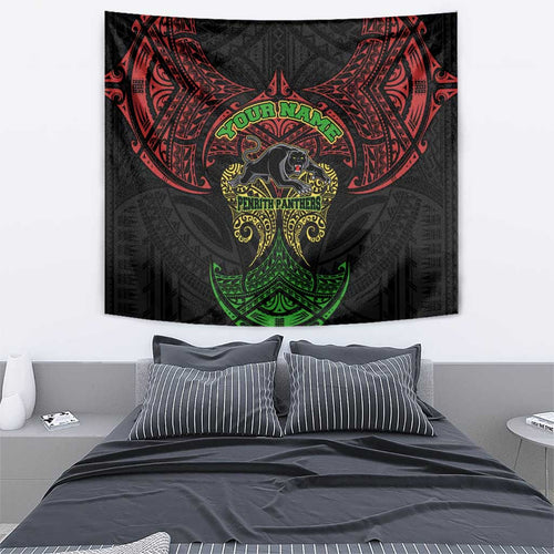 Personalized Penrith Panthers Tapestry Polynesian Tribal Pattern Style