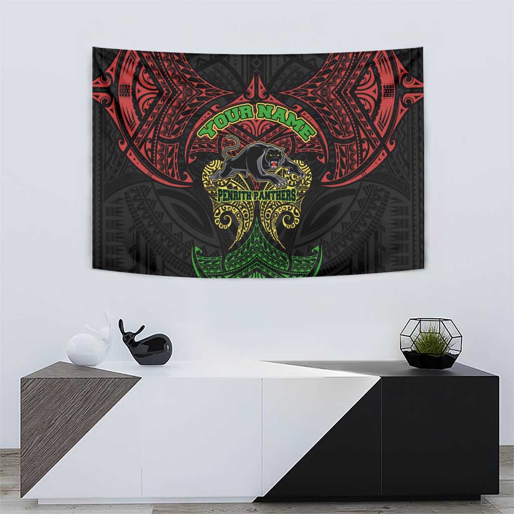 Personalized Penrith Panthers Tapestry Polynesian Tribal Pattern Style